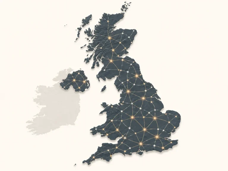 United Kingdom service-area map for accident claim and repair coordination